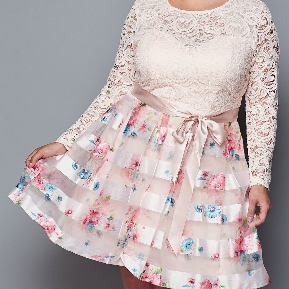 🆕 Long Sleeve Lace Floral Organza Dress